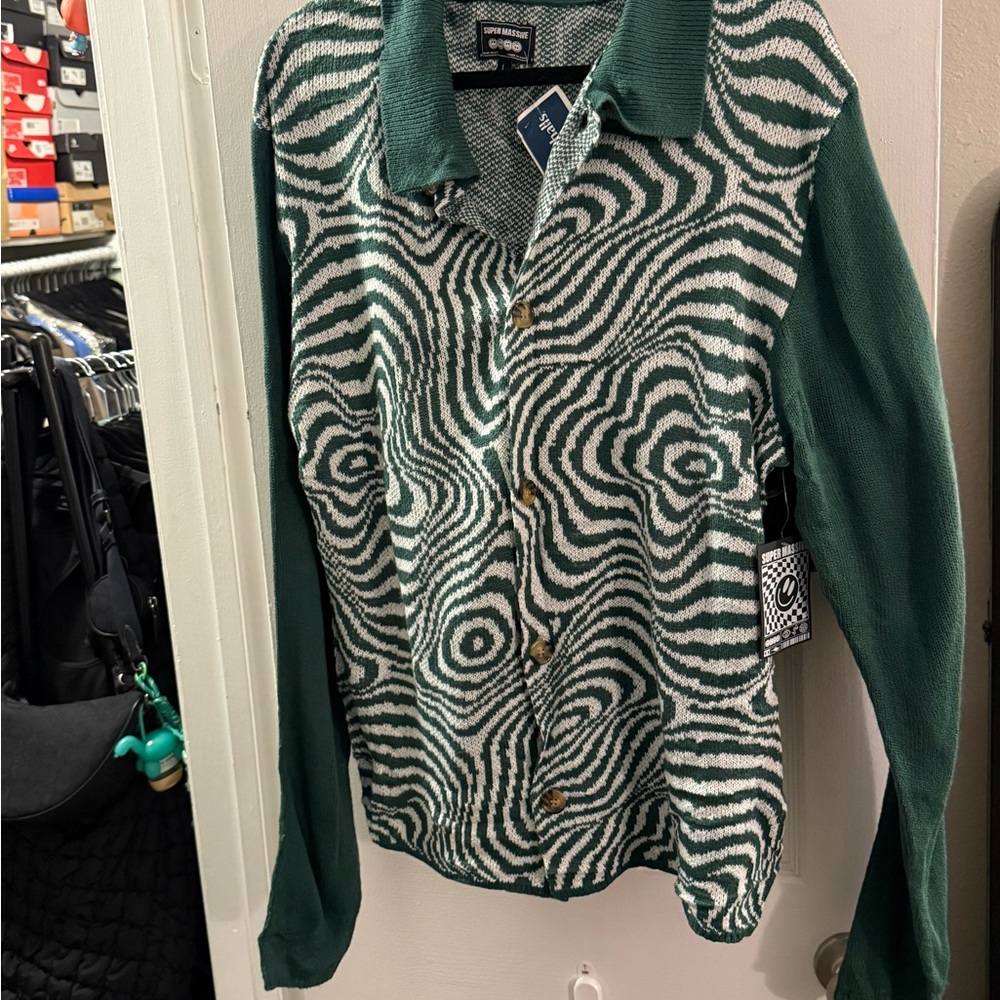 Super Massive Patterned Green Cardigan Shirt